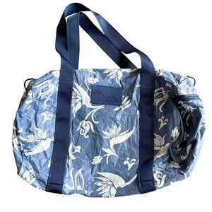 Aloha Collection Blue White Bird of Paradise Small Duffel Tote Bag, Splash Proof